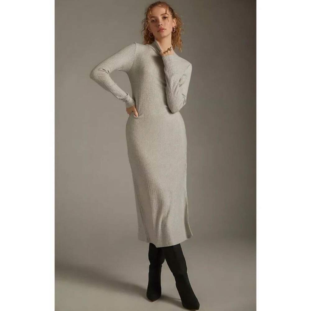 Anthropologie Daily Practice Turtleneck Side Slit Midi Dress Gray Size XL
